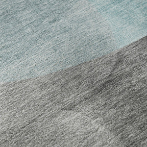 HomeRoots 9' X 12' Teal and Gray Abstract Area Rug - Stylish, Washable, UV-Protected, Non-Slip for High Traffic Areas 718574