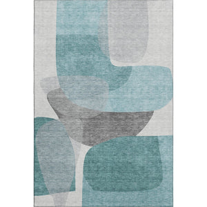 HomeRoots 10' X 14' Teal and Gray Abstract Area Rug - Stylish, Washable, UV-Protected, Durable & Easy Care! 718575