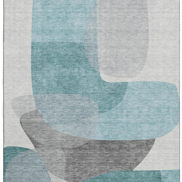 HomeRoots 10' X 14' Teal and Gray Abstract Area Rug - Stylish, Washable, UV-Protected, Durable & Easy Care! 718575