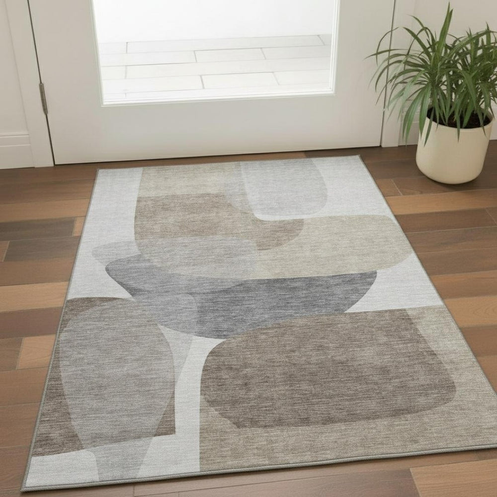 HomeRoots 5' X 8' Stylish Taupe and Gray Abstract Area Rug - Washable, UV Protected, Perfect for Busy Homes! 718577