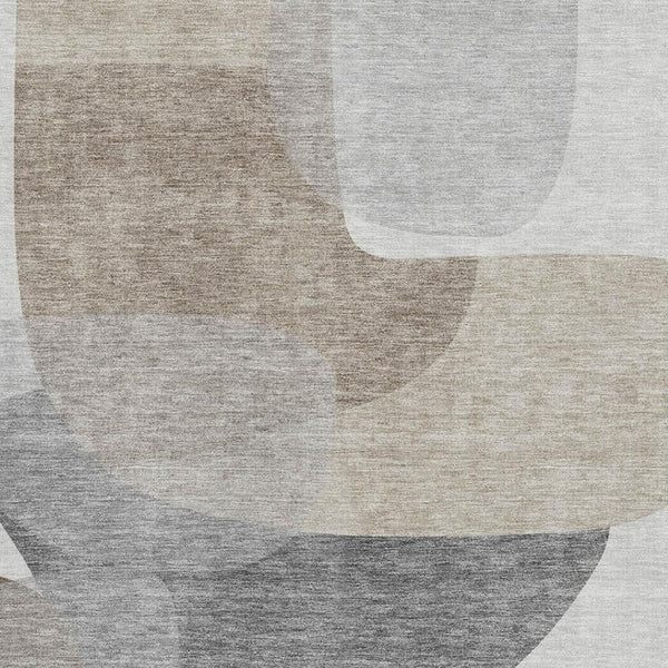 HomeRoots 8' Taupe and Gray Abstract Washable Round Rug with UV Protection for Modern Spaces and Easy Care 718578