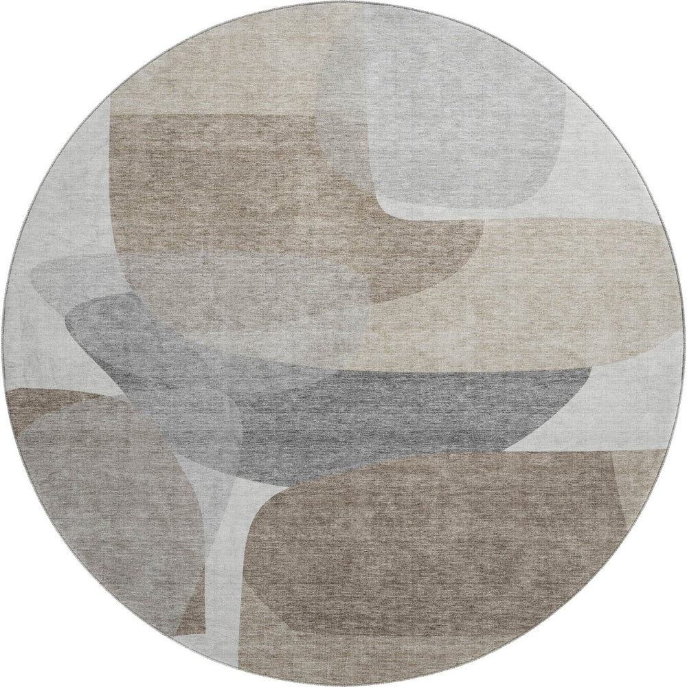 HomeRoots 8' X 10' Modern Taupe and Gray Abstract Washable Area Rug - Durable, UV-Protected, Easy Care Design 718579