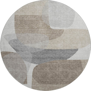 HomeRoots 8' X 10' Modern Taupe and Gray Abstract Washable Area Rug - Durable, UV-Protected, Easy Care Design 718579