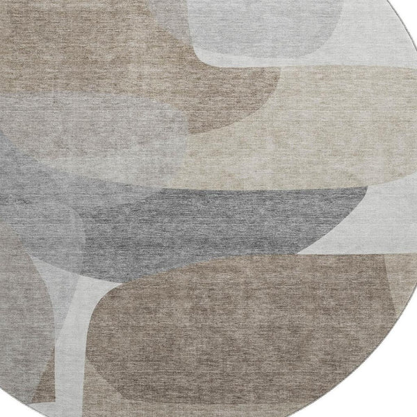 HomeRoots 8' X 10' Modern Taupe and Gray Abstract Washable Area Rug - Durable, UV-Protected, Easy Care Design 718579