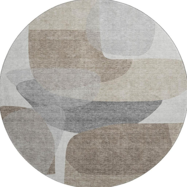 HomeRoots 8' X 10' Modern Taupe and Gray Abstract Washable Area Rug - Durable, UV-Protected, Easy Care Design 718579