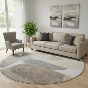 HomeRoots 8' X 10' Modern Taupe and Gray Abstract Washable Area Rug - Durable, UV-Protected, Easy Care Design 718579