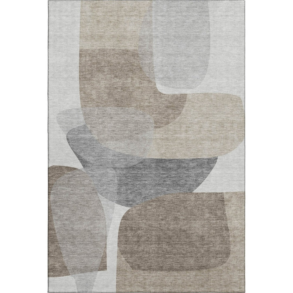 HomeRoots 9' X 12' Taupe Gray Abstract Area Rug - Washable, UV Protected, Non-Slip Backing for Busy Homes 718580