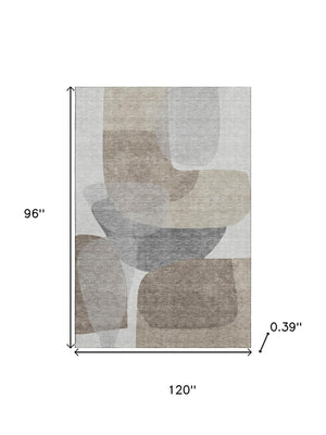 HomeRoots 9' X 12' Taupe Gray Abstract Area Rug - Washable, UV Protected, Non-Slip Backing for Busy Homes 718580