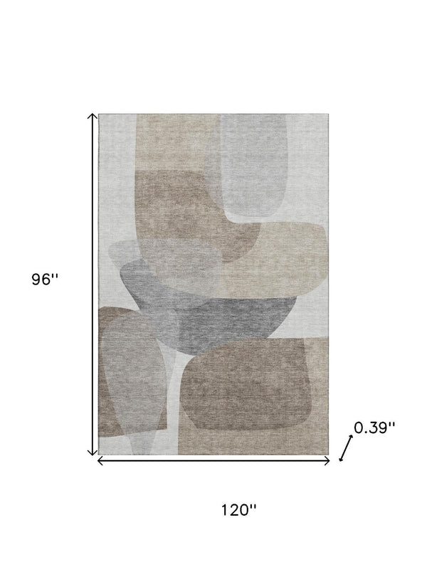 HomeRoots 9' X 12' Taupe Gray Abstract Area Rug - Washable, UV Protected, Non-Slip Backing for Busy Homes 718580