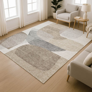 HomeRoots 9' X 12' Taupe Gray Abstract Area Rug - Washable, UV Protected, Non-Slip Backing for Busy Homes 718580