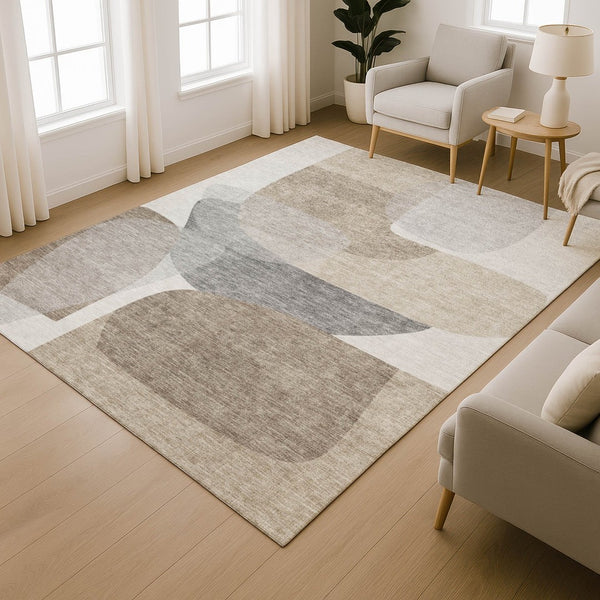 HomeRoots 9' X 12' Taupe Gray Abstract Area Rug - Washable, UV Protected, Non-Slip Backing for Busy Homes 718580