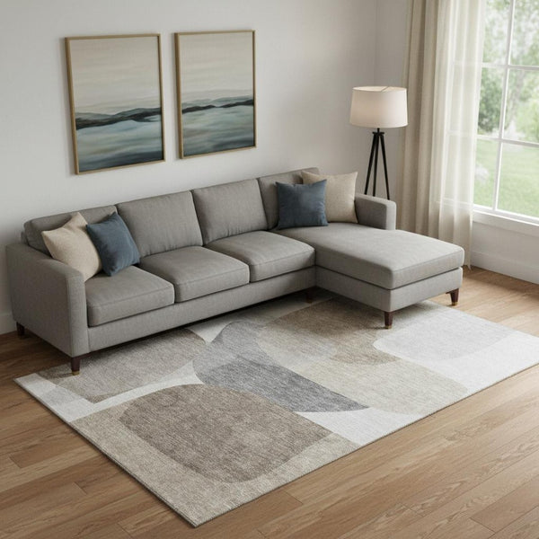 HomeRoots 9' X 12' Taupe Gray Abstract Area Rug - Washable, UV Protected, Non-Slip Backing for Busy Homes 718580