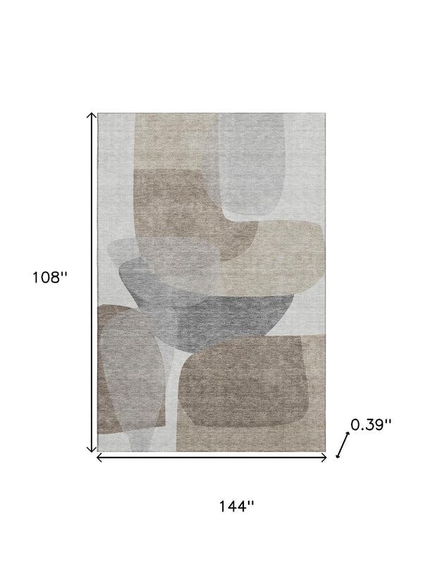HomeRoots 10' Taupe and Gray Abstract Washable Area Rug – UV Protected, Easy-Care for Active Homes & Spaces 718581