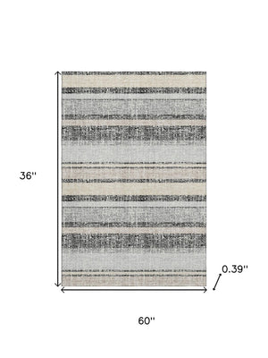 HomeRoots 5' X 8' Stylish Black and Beige Striped Machine-Washable Area Rug with UV Protection & Durability 718583