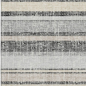 HomeRoots 8' Black and Beige Striped Round Rug – Washable, UV-Protected, Family-Friendly, and Stylish Decor 718584