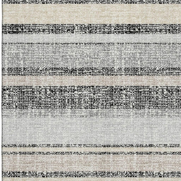 HomeRoots 8' Black and Beige Striped Round Rug – Washable, UV-Protected, Family-Friendly, and Stylish Decor 718584