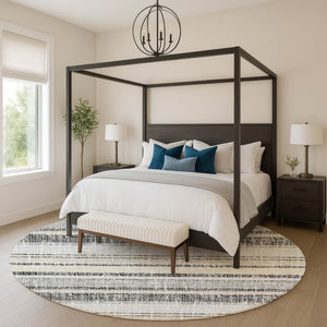 HomeRoots 8' X 10' Striped Washable Area Rug - Durable Black & Beige Design with UV Protection for Homes 718585