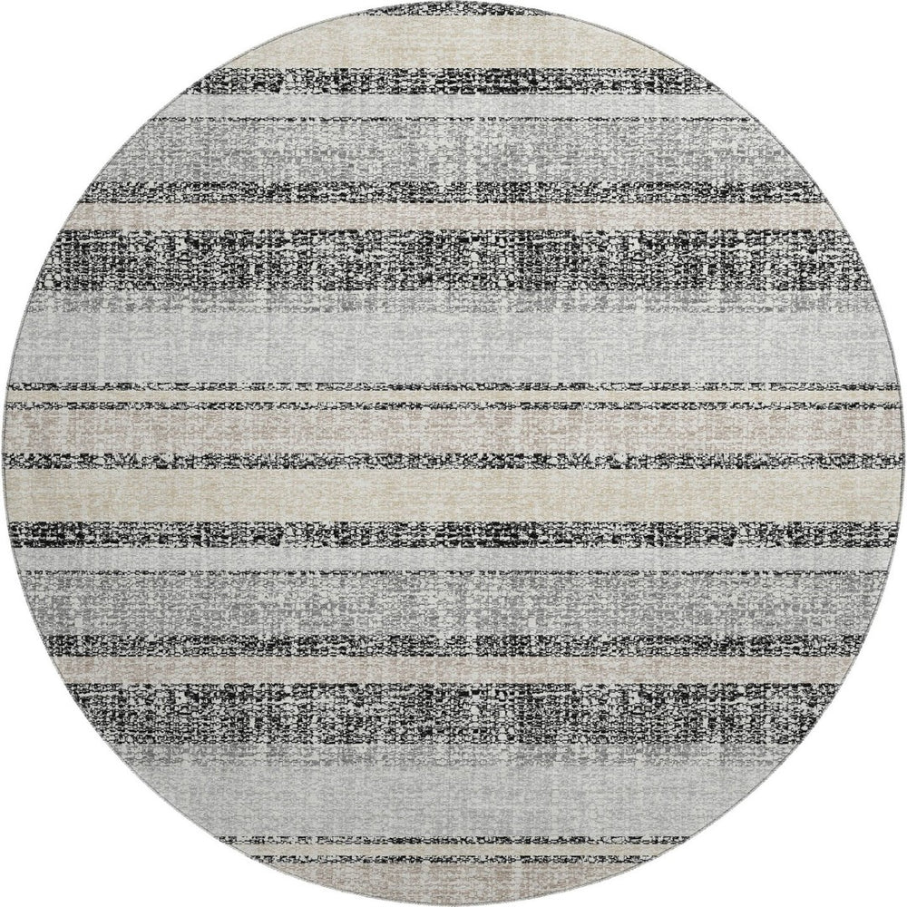 HomeRoots 8' X 10' Striped Washable Area Rug - Durable Black & Beige Design with UV Protection for Homes 718585