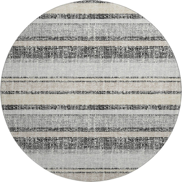 HomeRoots 8' X 10' Striped Washable Area Rug - Durable Black & Beige Design with UV Protection for Homes 718585