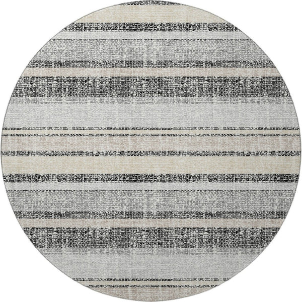 HomeRoots 8' X 10' Striped Washable Area Rug - Durable Black & Beige Design with UV Protection for Homes 718585