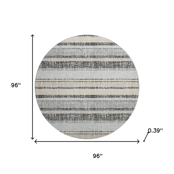 HomeRoots 8' X 10' Striped Washable Area Rug - Durable Black & Beige Design with UV Protection for Homes 718585