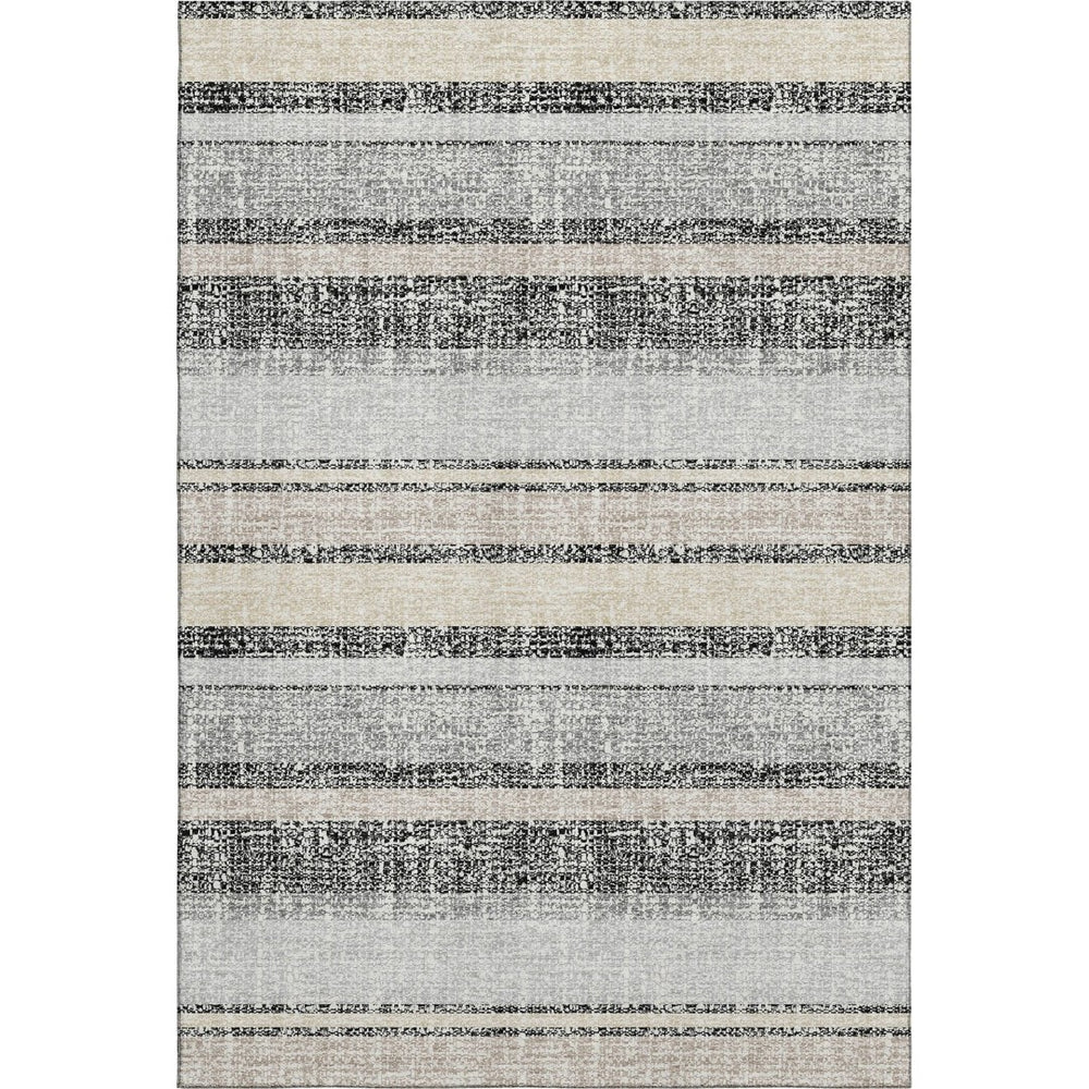 HomeRoots 9' X 12' Stylish Black and Beige Striped Area Rug with UV Protection, Washable, Durable & Non-Slip 718586