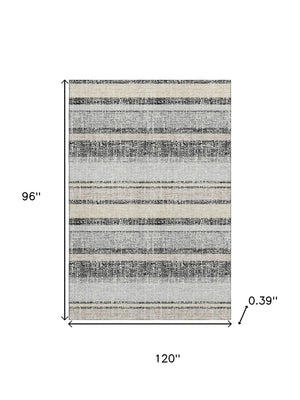 HomeRoots 9' X 12' Stylish Black and Beige Striped Area Rug with UV Protection, Washable, Durable & Non-Slip 718586