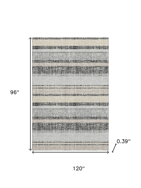 HomeRoots 9' X 12' Stylish Black and Beige Striped Area Rug with UV Protection, Washable, Durable & Non-Slip 718586