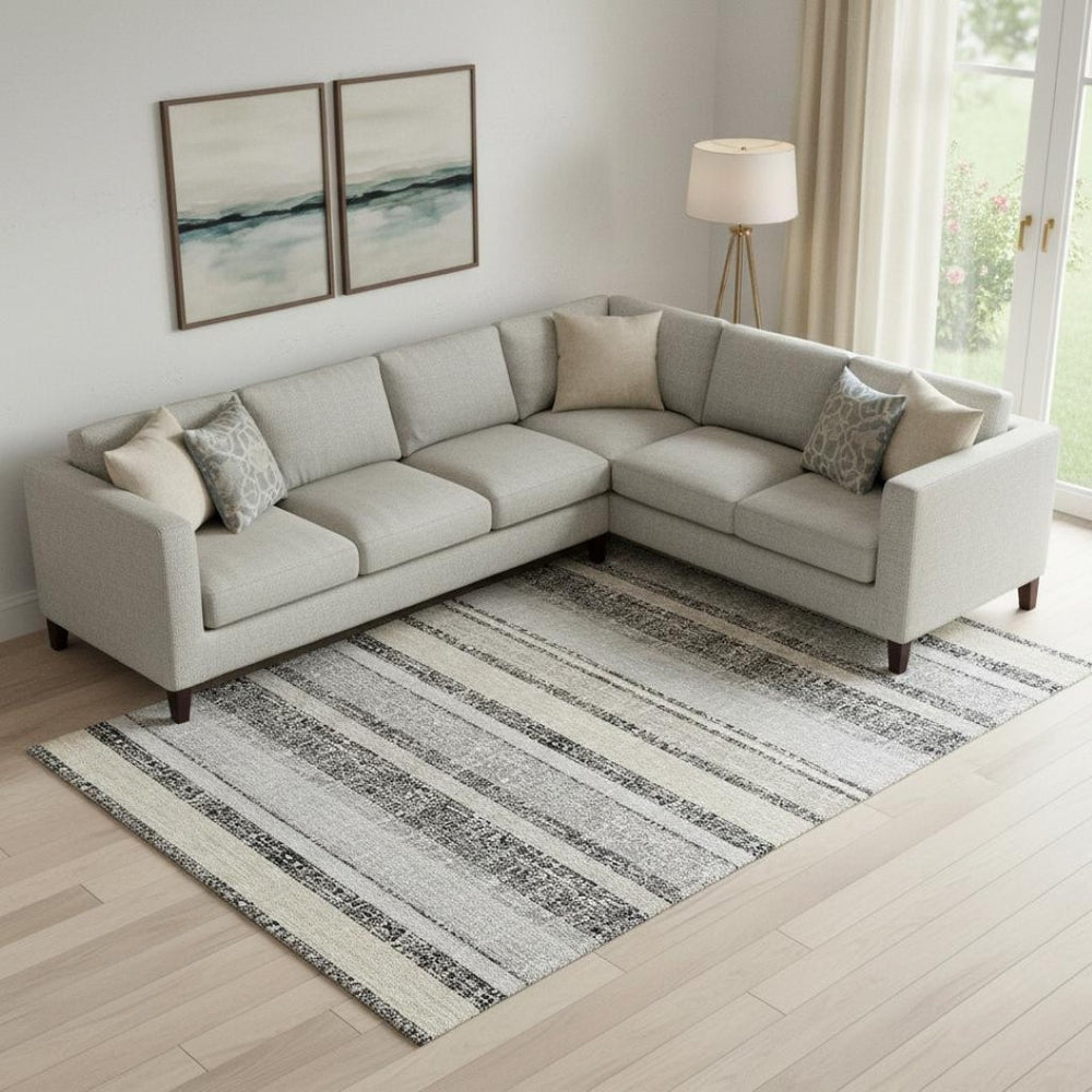 HomeRoots 9' X 12' Stylish Black and Beige Striped Area Rug with UV Protection, Washable, Durable & Non-Slip 718586