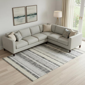HomeRoots 9' X 12' Stylish Black and Beige Striped Area Rug with UV Protection, Washable, Durable & Non-Slip 718586