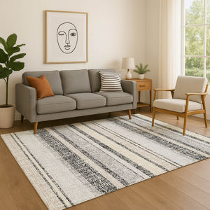HomeRoots 10' Black and Beige Striped Washable Area Rug - UV Protected, Non-Slip, Durable for Indoor/Outdoor Use 718587