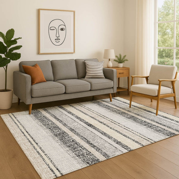 HomeRoots 10' Black and Beige Striped Washable Area Rug - UV Protected, Non-Slip, Durable for Indoor/Outdoor Use 718587