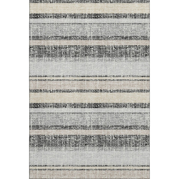 HomeRoots 10' Black and Beige Striped Washable Area Rug - UV Protected, Non-Slip, Durable for Indoor/Outdoor Use 718587