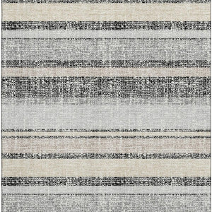 HomeRoots 10' Black and Beige Striped Washable Area Rug - UV Protected, Non-Slip, Durable for Indoor/Outdoor Use 718587