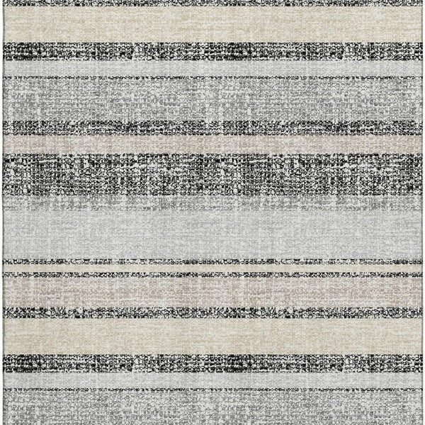 HomeRoots 10' Black and Beige Striped Washable Area Rug - UV Protected, Non-Slip, Durable for Indoor/Outdoor Use 718587