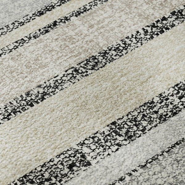 HomeRoots 10' Black and Beige Striped Washable Area Rug - UV Protected, Non-Slip, Durable for Indoor/Outdoor Use 718587