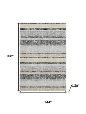 HomeRoots 10' Black and Beige Striped Washable Area Rug - UV Protected, Non-Slip, Durable for Indoor/Outdoor Use 718587
