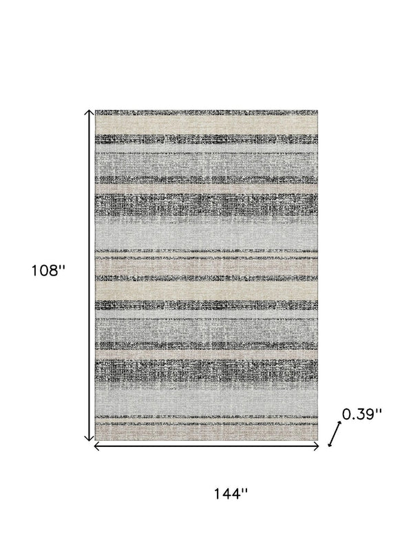 HomeRoots 10' Black and Beige Striped Washable Area Rug - UV Protected, Non-Slip, Durable for Indoor/Outdoor Use 718587
