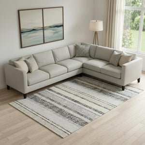 HomeRoots 10' Black and Beige Striped Washable Area Rug - UV Protected, Non-Slip, Durable for Indoor/Outdoor Use 718587