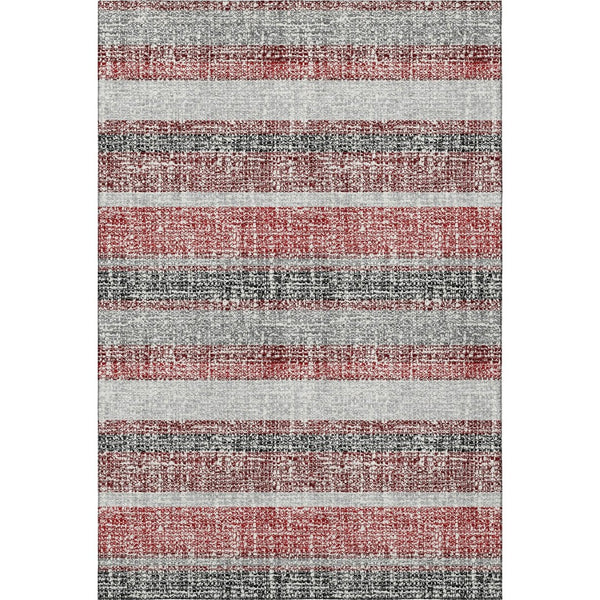 HomeRoots 5' X 8' Burgundy and Gray Striped Area Rug - Washable, Stain-Resistant, UV Protected for Busy Homes 718589
