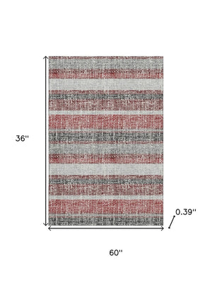 HomeRoots 5' X 8' Burgundy and Gray Striped Area Rug - Washable, Stain-Resistant, UV Protected for Busy Homes 718589