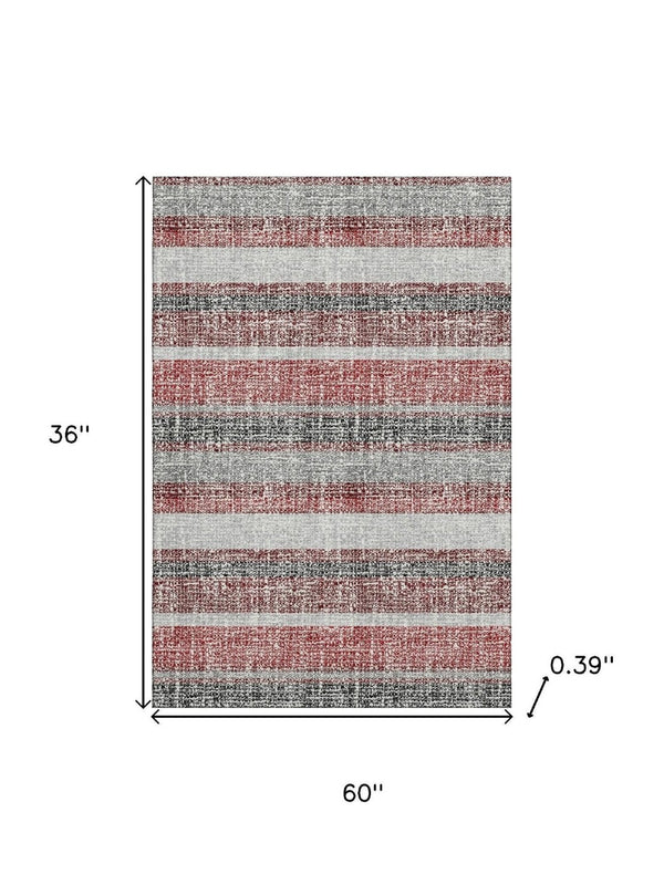 HomeRoots 5' X 8' Burgundy and Gray Striped Area Rug - Washable, Stain-Resistant, UV Protected for Busy Homes 718589