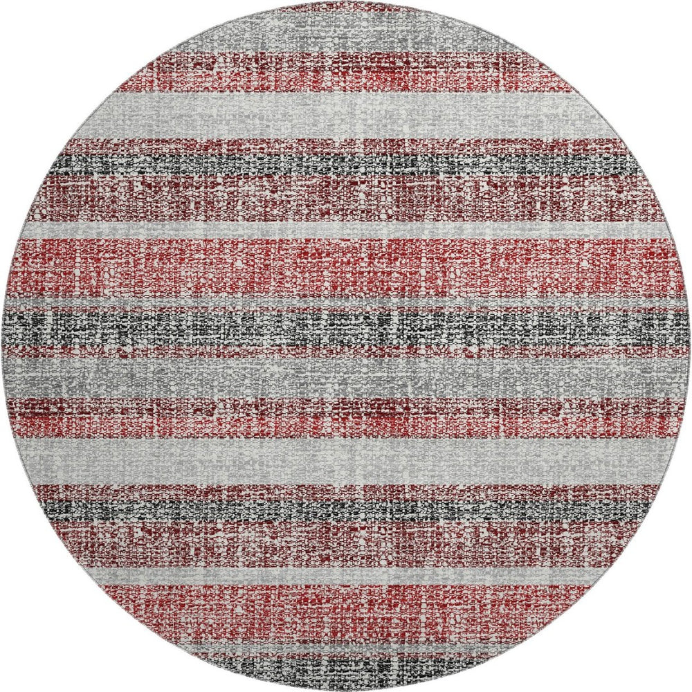 HomeRoots 8' X 10' Burgundy & Gray Striped Washable Area Rug - UV Protected, Kid & Pet Friendly, Stylish Decor 718591