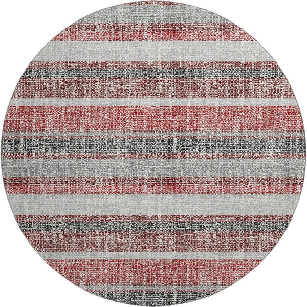 HomeRoots 8' X 10' Burgundy & Gray Striped Washable Area Rug - UV Protected, Kid & Pet Friendly, Stylish Decor 718591