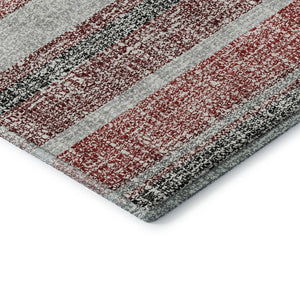 HomeRoots 8' X 10' Burgundy & Gray Striped Washable Area Rug - UV Protected, Kid & Pet Friendly, Stylish Decor 718591