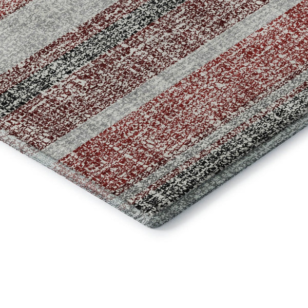 HomeRoots 8' X 10' Burgundy & Gray Striped Washable Area Rug - UV Protected, Kid & Pet Friendly, Stylish Decor 718591