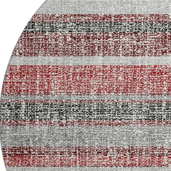 HomeRoots 8' X 10' Burgundy & Gray Striped Washable Area Rug - UV Protected, Kid & Pet Friendly, Stylish Decor 718591
