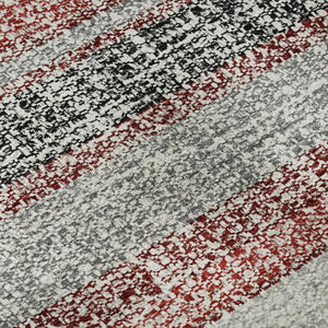 HomeRoots 8' X 10' Burgundy & Gray Striped Washable Area Rug - UV Protected, Kid & Pet Friendly, Stylish Decor 718591