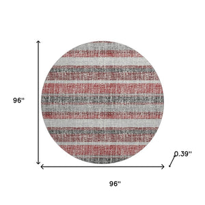 HomeRoots 8' X 10' Burgundy & Gray Striped Washable Area Rug - UV Protected, Kid & Pet Friendly, Stylish Decor 718591