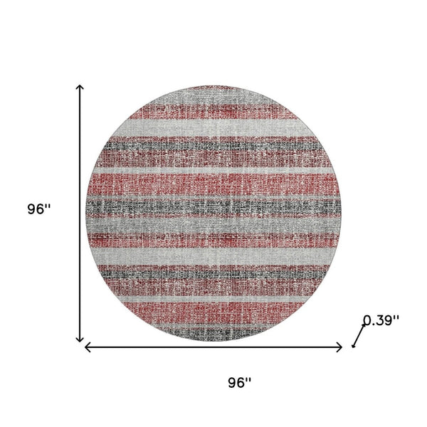 HomeRoots 8' X 10' Burgundy & Gray Striped Washable Area Rug - UV Protected, Kid & Pet Friendly, Stylish Decor 718591